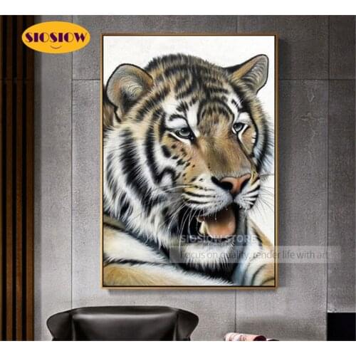 Full Drill Animals 5d Diy Tiger Head Diamond Painting Cross-Stitch Kits Square Round Mosaic Daimond Embroidery Modern Home Decor