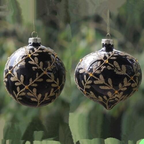Free Shipping 2pcs/pack Black Series Glass Pendant Christmas Tree Decorative Hanging Globe Ornament