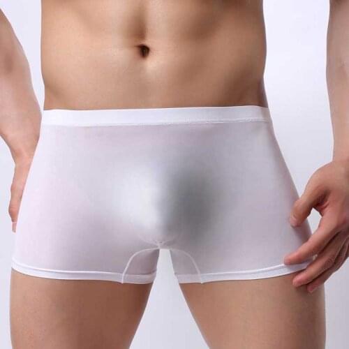 Mens Seamless Ice Silk Boxers Solid Sexy U Pouch Breathable Male Underwear Thin Cueca Calzoncillos Transparent Man Underpants