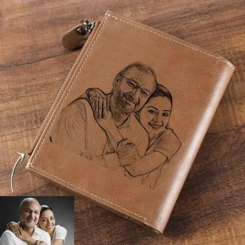 Custom Engraving Photo PU leather wallet Mens Short Retro Wallet Multi-Card Bit Lettering Wallet Custom Father Gift