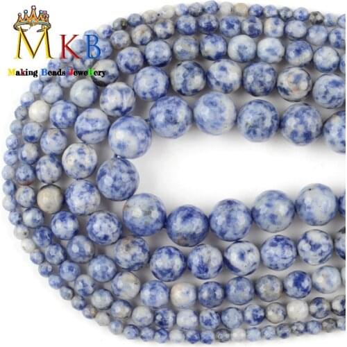Natural Faceted Blue Spot Stone Beads for Jewelry Making Loose Beads Diy Bracelet Necklace Accessories 15" 4/6/8/10/12mm