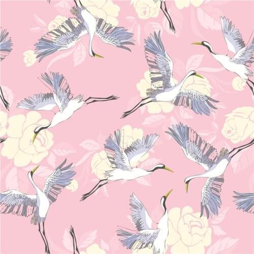 145cm*100cm Polyester Four-way stretch fabric for dress elegant cranes and birds pattern custom printing shirt sewing fabric