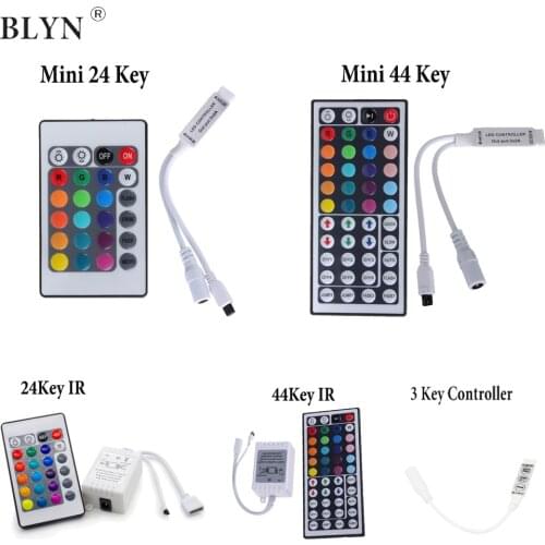 RGB LED Controller 4 Pin IR 24 Key 44 Key IR Remote 3 Key Pressed Dimmer On/off Switch For 5050 3528 RGB LED Strip Light