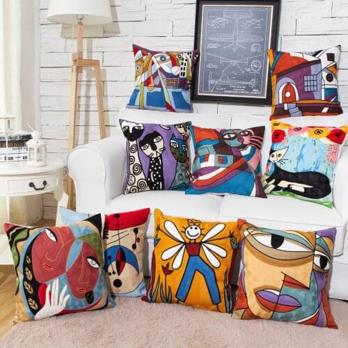Artistic Impressionism Drawing Creative Cushion Cover Luxury Embroidery Art Picture Throw Pillow Case 45*45cm Home Decoration