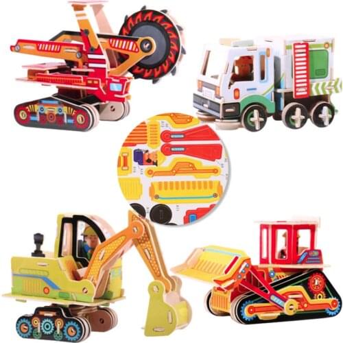 Kid Engineering Car 3D Parent-child Interactive Jigsaw Toy Boy And Girl Wooden DIY Jigsaw Toy Simulation Model Car