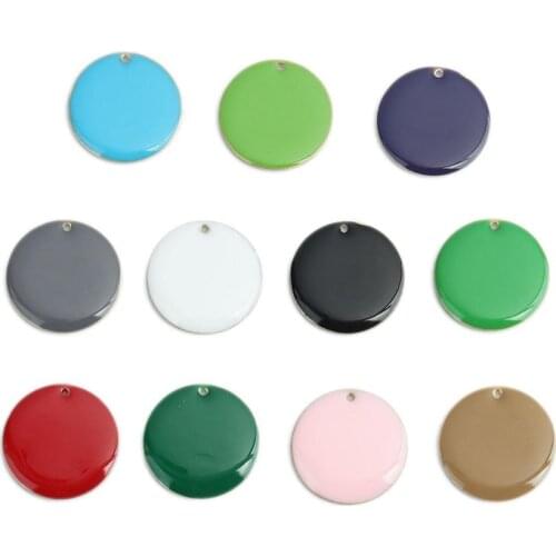 DoreenBeads Hot Fashion Copper Enamelled Sequins Pendant Brass Colorful Round Style Jewelry DIY Charms 25mm Dia., 5 PCs
