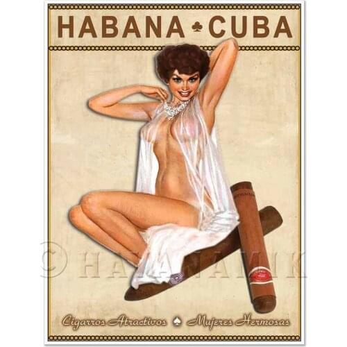 Cuban Cigar Art Print - Vintage Style Pinup Girl in Lingerie Art Print Poster - Measures 24" Wide x 36" high