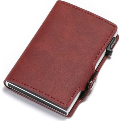 BISI GORO RFID Blocking Vintage Automatic Leather Credit Card Holder Metal Aluminum Business ID Cardholder Slim Wallet Purse