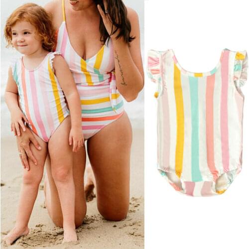 Toddler Baby Girls Kids Sleeveless Striped Bathing Suit Swimwear Bikini Swimsuit Infant Backless Beachwear 12M-5Y