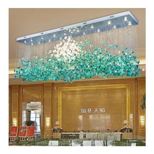 New hotel crystal chandelier bar living room large engineering light green transparent stone glass lamp custom lamp