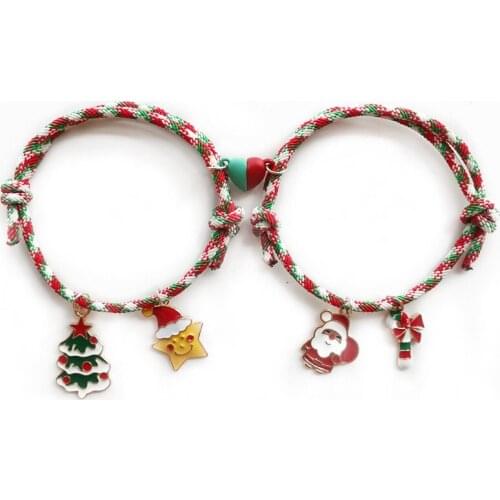 Cute Snowman Pendant Magnet Attracts Bracelet Halloween Couple Bracelets Santa Claus Charm Rope Chain On Hand Xmas Jewelry Gift