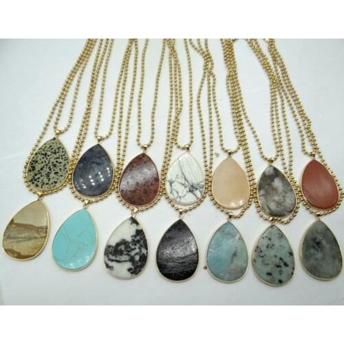 Natural stone aventurine tiger eye Quartz Crystal Turquoises water drop pendant for diy Jewelry making necklace Accessories1PCS