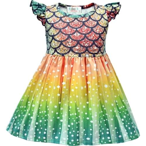 New Girl Color Princess Dress Cartoon-mermaid Show Dresses Girls Favorite A-line Short Sleeve Summer Dress