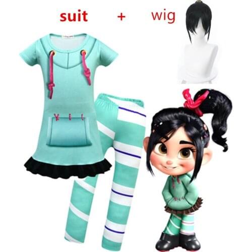 Clothes Vanellope Von Schweetz Halloween Costume Wreck It Ralph2 Ralph Breaks The Internet Clothing for Baby Girls Kids wig