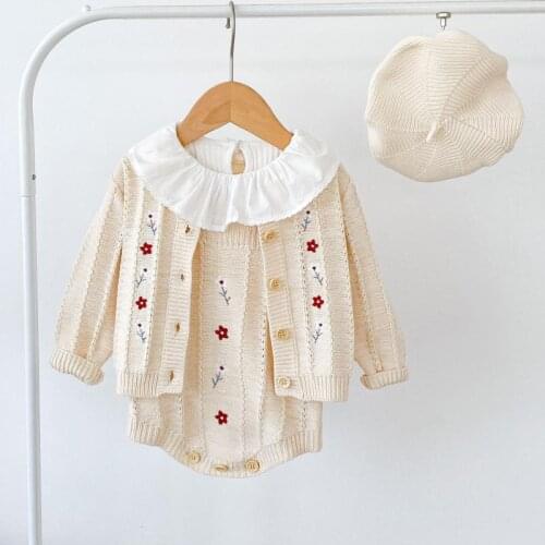2021 Autumn New Baby Girl Knit Sweater Flower Embroidery Infant Cardigan For Girls Toddler Cotton Bodysuit Baby Knitted Clothing