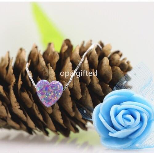 Free Shipping OP38 Muilt Lavender 10mm Heart Opal Lab Created Opal Heart necklace 925 silver Factory Price Sale On Aliexpress