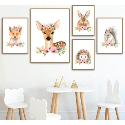 Full Diamond Embroidery Cartoon Fox Raccoon Deer Rabbit Squirrel Flower Cross Stitch Baby Room Decoration Mosaic Handmade Gift