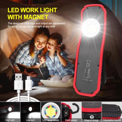 60w Portable LED COB Flashlight Magnetic Lantern Camping Hanging Hook Tent Lamp High-Low Mode USB Charge Work Light Power Bank