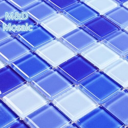 Gradual Changing Blue White Crystal Mosaic tile for Swimming Pool bathroom kitchen backsplash Decoration Wall Stair tile