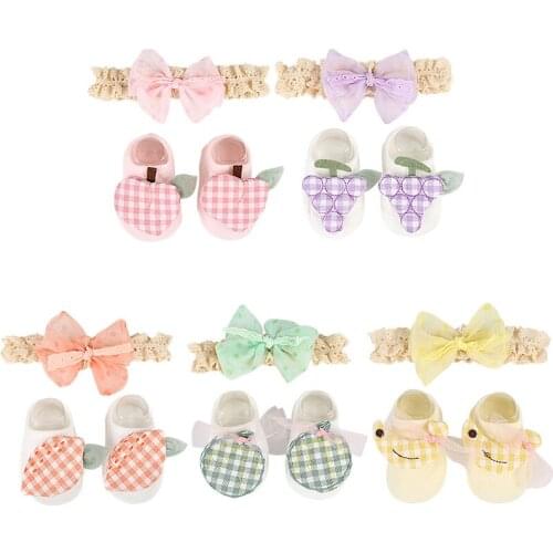 2Pcs/Set Baby Girl Headband Socks Set for Newborn Fruit Patch Kids Floor Socks Lace Bow Infant Headwear Baby Accessories 0-12M