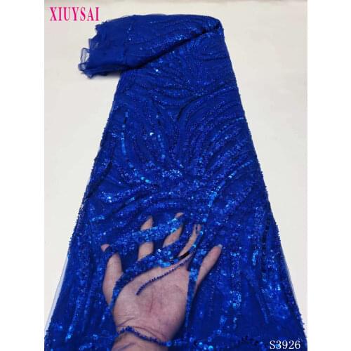 Luxury French Net Lace Fabric 5 Yard Multicolor Sequin Embroidery African Nigerian Celebrant Asoebi Robe Tailoring Lace Material