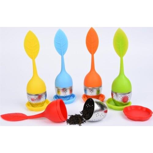 Silicone Tea Infuser Reusable Sweet Leaf Pattern Tea Strainer Teapot Loose Leaf Herbal Spice Filter Tea Ball With With Drop Tray