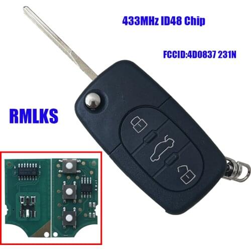 433.92Mhz ID48 Chip Flip Car Key Folding Fob Remote Control 4D0 837 231A 231A For Audi A3 A4 A6 A8 Old Models