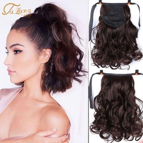 TALANG Straight Drawstring Synthetic Ponytail Black/Brown Heat Resistance Hairpiece Clip In Hair Extension for Woman