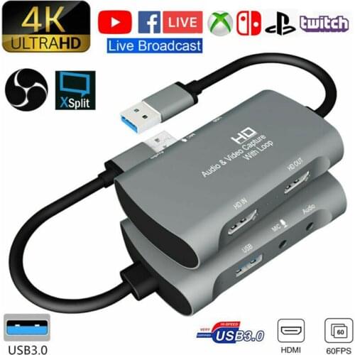 Type-C Dual HDMI- Video Capture Card 4K 1080P 60FPS USB3.0PS4 XBOX Switch Game Audio Video Live Streaming to Macbook Laptop PC