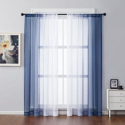 DK Gradient Tulle Curtains for Living Room Bedroom Height 400cm Organza Voile Curtains Window Treatment Deep Blue Panels Drapes
