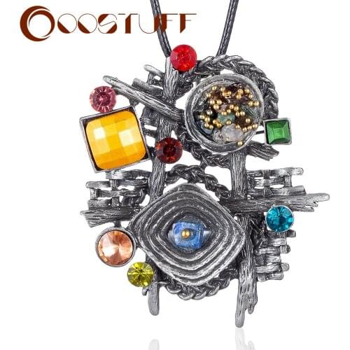 Vintage Jewelry Long Necklace for Women Flower Crystal Stones Beads Pendant Black Rope Chains Jewellery Suspension Chokers 2021