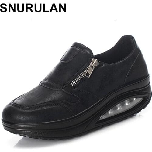 SNURULAN Waterproof Wedge Tennis Women Air Cushion Rocking Shoes Thick Sole Slimming Shoes Increase Fitness Shoes Slip On Jumpin