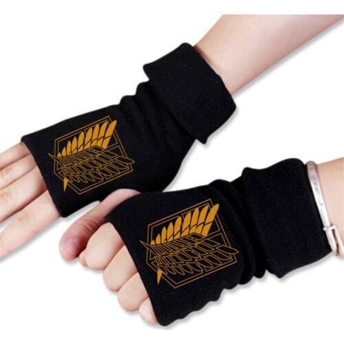 Men Women Japanese Anime Cartoon Attack on Titan Scouting Legion Winter Warm Half Finger Glove Cosplay Accessories