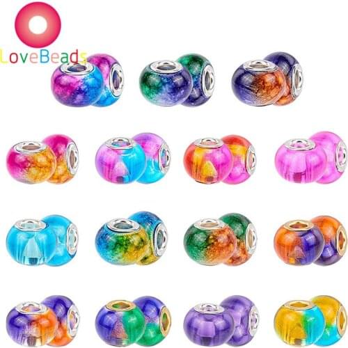 10Pcs Color Glass Flower Art Murano Big Hole Spacer Beads Fit Pandora Charm Bracelet Women DIY Snake Chain Pendants Necklaces