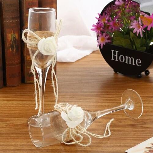 2pcs/lot jute wedding toasting glasses wedding champagne glasses gift for wedding party decoration