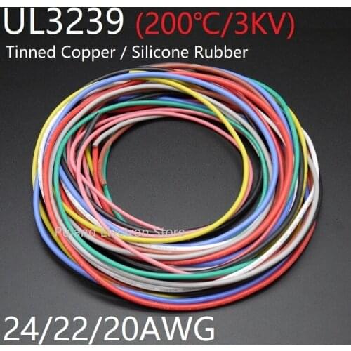22AWG UL3239 Silicone Rubber Wire OD 1.7mm Flexible Insulate Soft Electron lamp DIY Cable Tinned Copper High Temperature 3KV