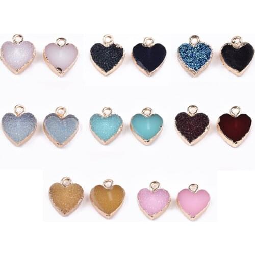 5pcs Random Mixed Color Heart/Drop Shape Electroplate Druzy Resin Pendant Charms with Iron Findings for Jewelry Making DIY Craft