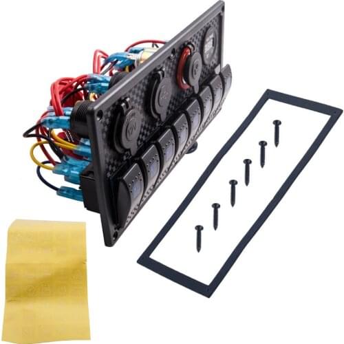8 Gang Blue LED Toggle Rocker Switch Panel Circuit Breakers for Car Boat Marine