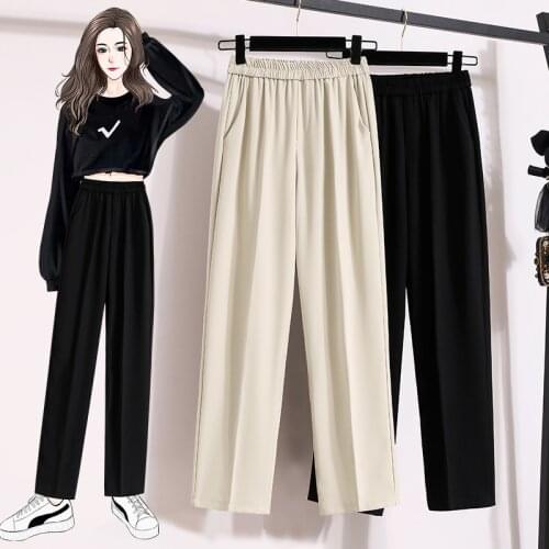 Black Suit Elastic Waist Plus Large Size Oversize Korean Vintage Clothes WomenS High Waist Trousers Fashion Pants For Girls