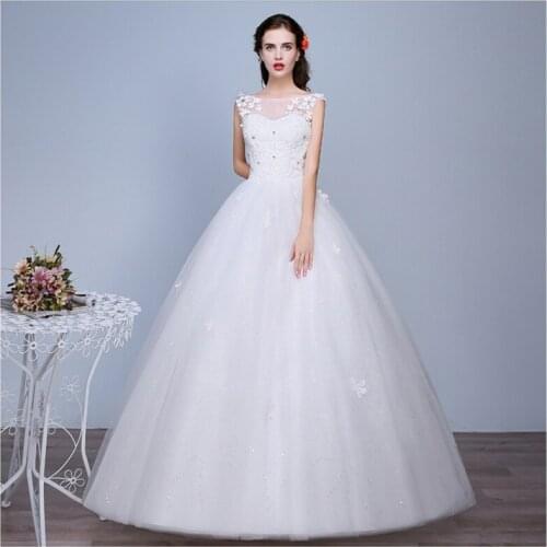 Floral Print Sleeveless Wedding Dress Backless Tulle Elegant O-Neck New Plus Size Wedding Gowns For Women Vestidos De Novia G107