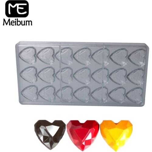 Meibum Polycarbonate Chocolate Mold Heart Diamond Pattern Confectionery Baking Tray 21 Cavity Candy Decorating Mould