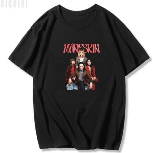 Maneskin T Shirt Italian Band Logo Rock Print 100% Cotton Oversize 2021 Summer Harajuku Streetwear Women Unisex Grunge Style Men