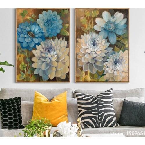 Cotton no frame pastoral blue flowers canvas printings oil painting printed on cotton home wall art decoration pictures