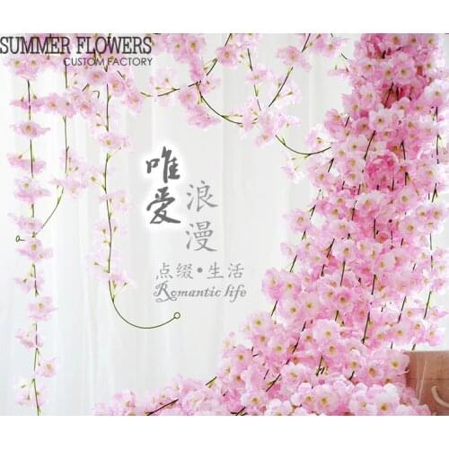 2M length Artificial Cherry Flower Rattan Silk Flower strings Wedding Party Decoration Home Ornament
