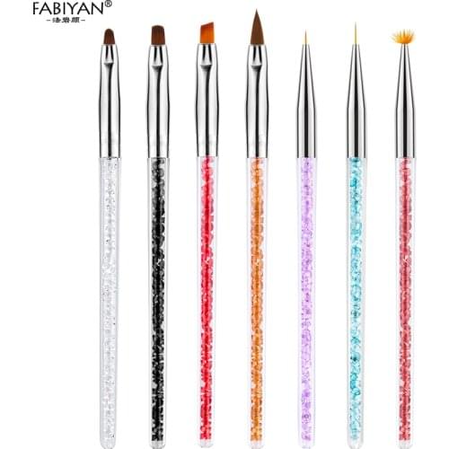 7 Styles Rhinestone Acrylic Handle Brushes Nail Art Line Flower Painting Coating Shaping Round Flat Fan Angle Pen Manicure Tool