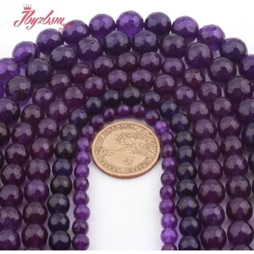 Round Faceted Purple Jades Beads Stone Loose Spacer Beads for Women Men DIY Necklace Bracelet Earrings Rings Jewelry Making 15"
