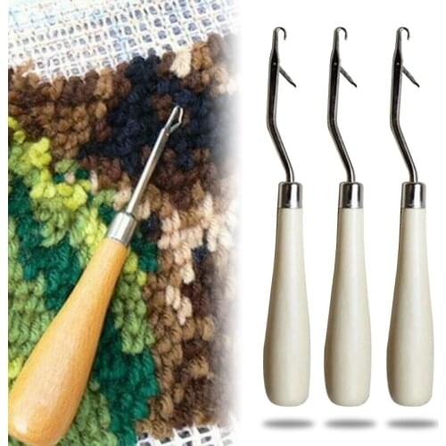 1pc Wood Handle Carpet Repair Crochet Diy Manual Embroidery Crochet Hook Handmade Latch-hook Segment Embroidery Knitting Needle