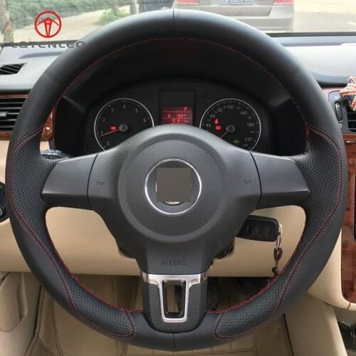 LQTENLEO Black Leather Car Steering Wheel Cover for Volkswagen vw Golf 6 Mk6 Jetta 6 Polo 2011-2014