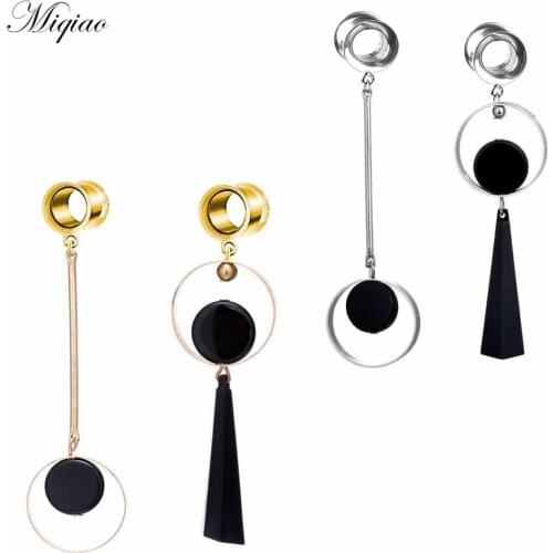 Miqiao 2pcs Fashion Exaggerated Stainless Steel Asymmetrical Circle Double Horn Ear Expander Exquisite Piercing Jewelry