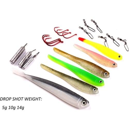 MIZUGIWA Drop Shot 21 Kit Inc Soft Shad Minnow Bait Hook Drop Shot Weight Snap Swivels For Bass Perch Walley Trout